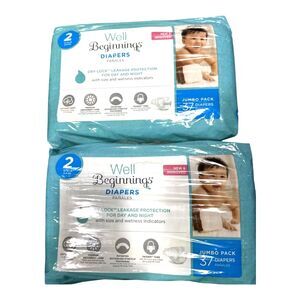 2X Well Beginnings Size 2 Diapers Jumbo 12-18 Lbs Dry Lock Day Night New